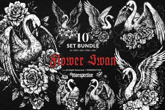 10 Bundle Dark Art Swan Floral Flower Review