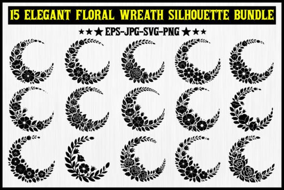 15 Elegant Floral Wreath Silhouette Set for Branding and Packaging