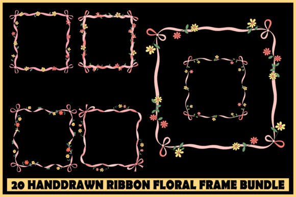 20 Handdrawn Ribbon Floral Frame Bundle: Graphics & Illustrations