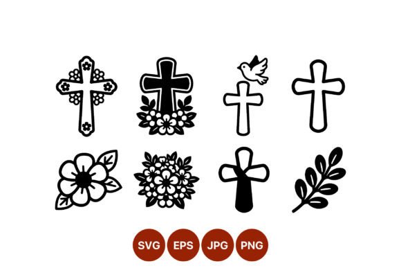 Black White Cross Flower Vector for Local Business Branding