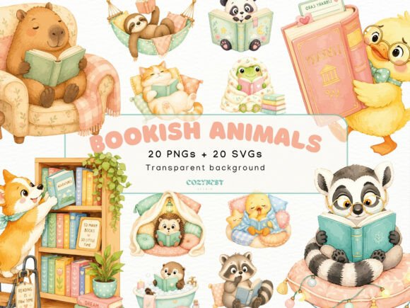 Bookish Cute Animals Watercolor Cliparts Review