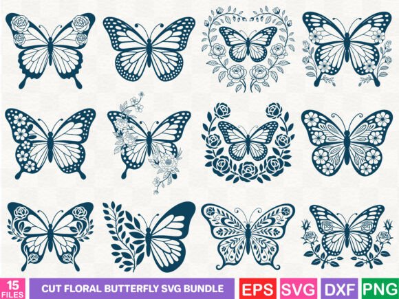 Cut Floral Butterfly SVG Bundle for Graphics and Illustrations
