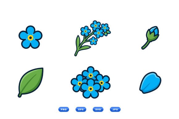 Cute Blue Floral Clipart Set: Graphics & Illustrations for Local Branding