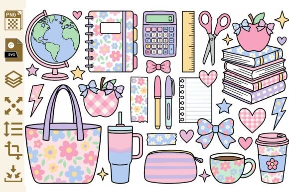 Cute School Supplies Clipart PNG SVG: A Playful Graphic Asset for Bloggers