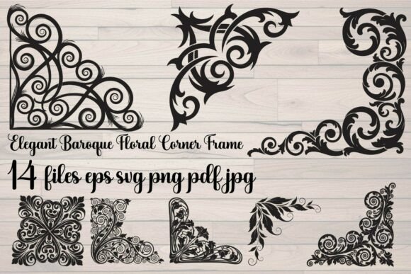 Elegant Baroque Floral Corner Frame: Graphics & Illustrations for Handmade Elegance