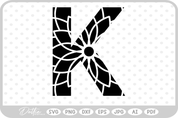 Floral Cut Out Letter K SVG PNG DXF for Graphics and Illustrations
