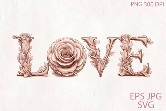 Floral Love Typography Design for Graphics and Illustrations