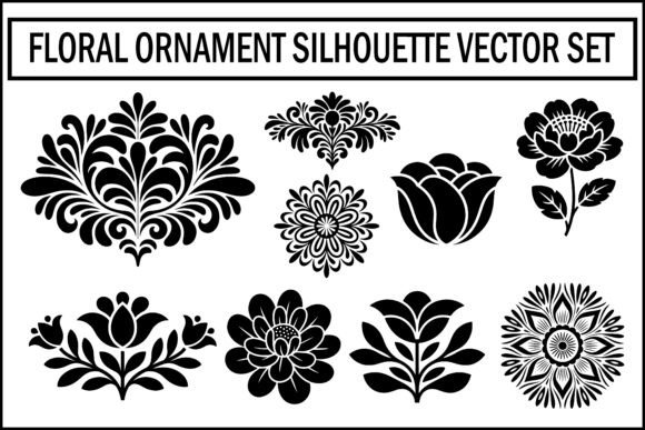Floral Ornament Silhouette Vector Set for Crafting and Design