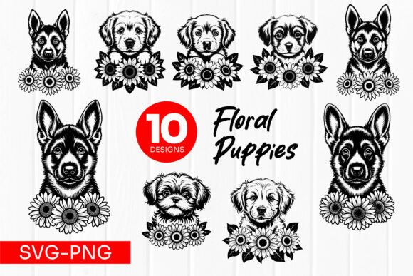 Floral Puppy Illustration SVG PNG for Creative Graphics