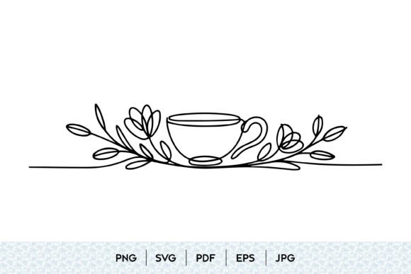 Floral Tea Cup One Line Art Border: A Versatile Graphic Design Asset