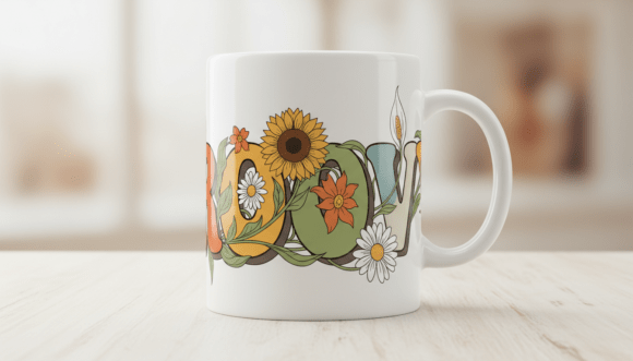 Groovy Floral Typography Illustration for Graphics and Illustrations
