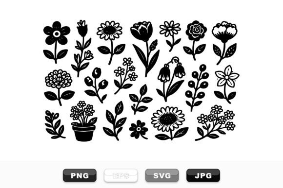Hand Drawn Black Floral SVG Set for Graphics and Illustrations