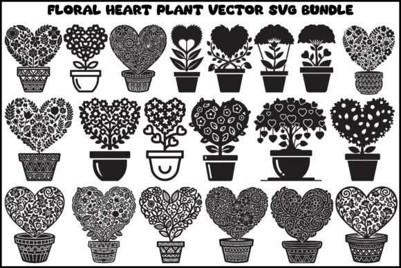 Heart Floral Pot Silhouette SVG Bundle for Graphics and Illustrations