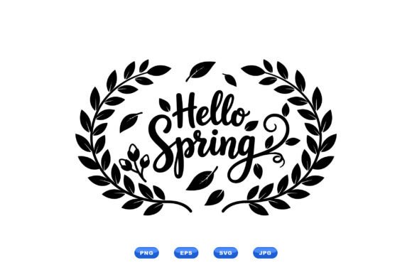 Hello Spring Floral Wreath Graphics & Illustrations