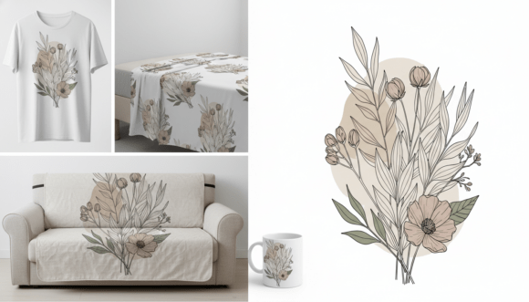 Minimal Botanical Line Art Floral Graphics for Commercial Use