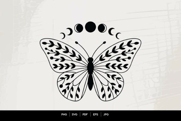 Moon Phase Butterfly Line Art for Local Business Graphics
