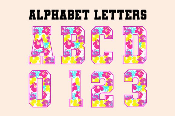 Neon Summer Floral Alphabet Letters for Graphics and Illustrations