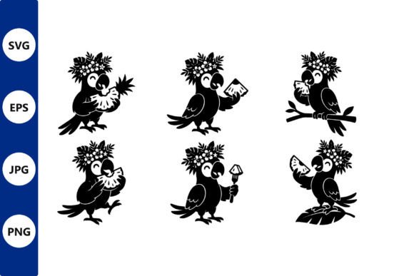 Parrot Silhouettes with Flower Crowns - Playful Illustrations for Graphic Design