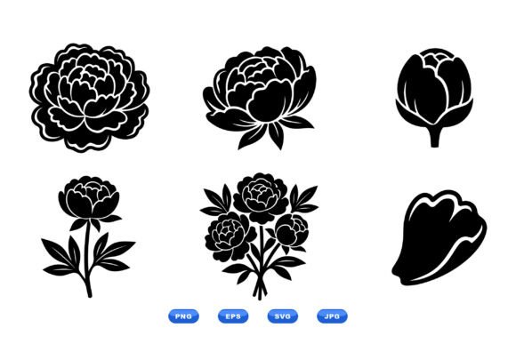 Peony Floral SVG Clipart Set: Minimalist Graphics for Calm Illustrations