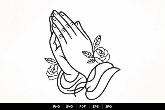 Praying Hands Rose Line Art SVG for Branding and Graphics