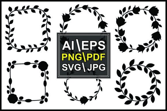 Silhouettes Floral Frame Leaves Flowers Graphics
