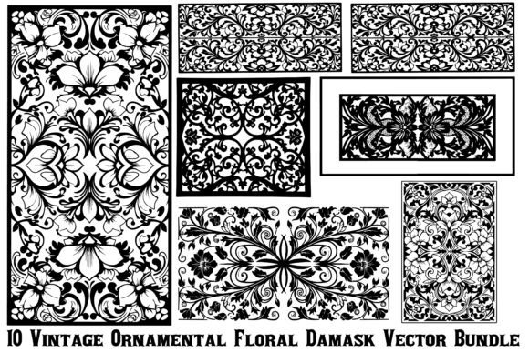 Vintage Ornamental Floral Damask Vector Graphics