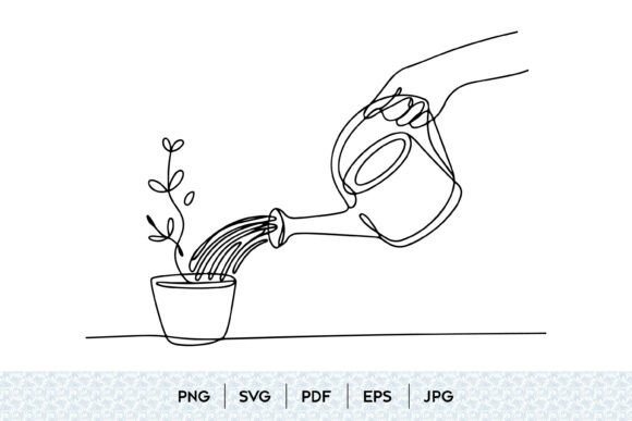 Watering Plant One Line SVG for Handmade Projects